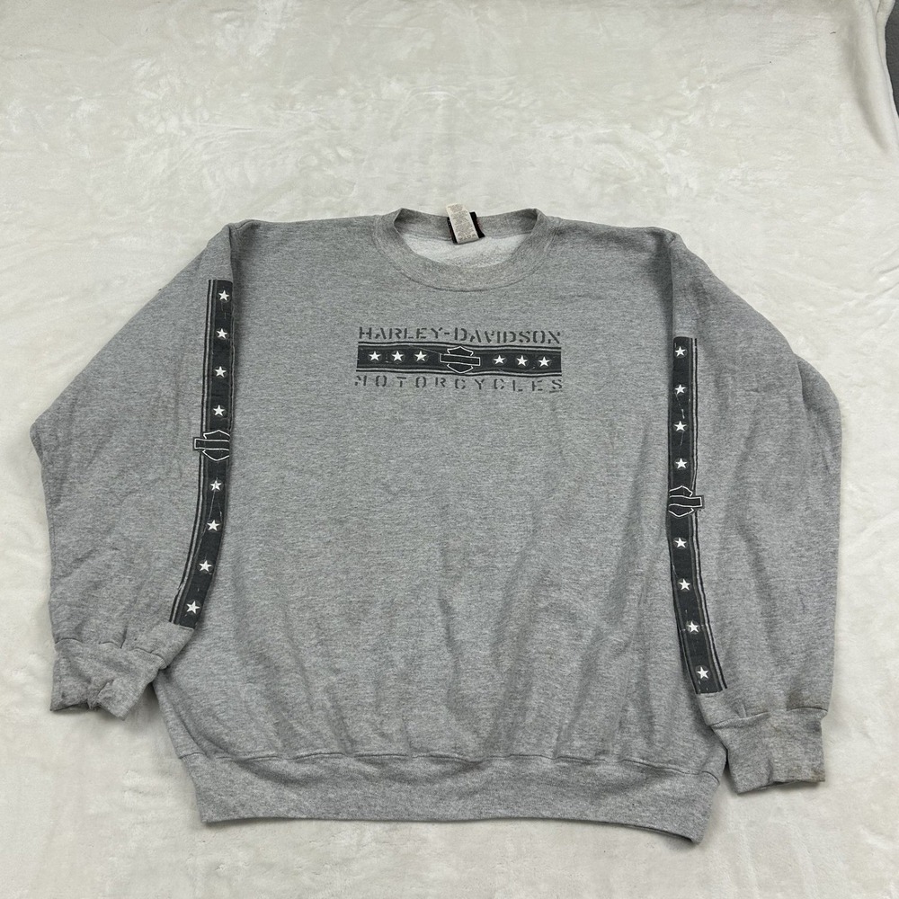 Harley-Davidson Sweatshirt Men XL Gray Sheldon's Auburn Mass Sleeve Tape Graphic